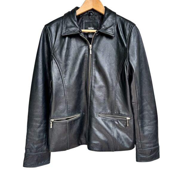 Mossimo Leather Jacket Womens Size S Zip Pockets Cuffs Lined Relaxed - Picture 2 of 8